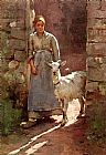 Girl Canvas Paintings - Girl with Goat
